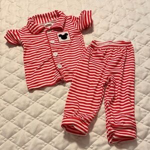 Disney Mickey more Red Striped Kids 12-18m Pajamas with Mouse Patch